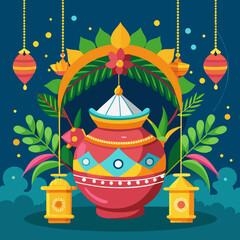 Joyful Janmashtami Celebration Background with Hanging Pot