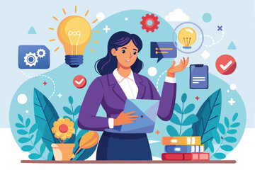 Businesswoman Contemplates Strategy, Expertise, and Problem-Solving with Illuminating Idea in Hand