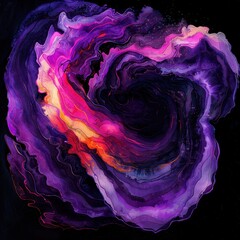 Obraz premium An abstract form in watercolor, deep purples and magentas, close-up angle, dark black background