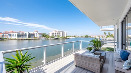 Fototapeta premium Modern Balcony with Breathtaking Water View
