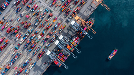 Aerial view container ship, Global business commercial freight shipping logistic import export...