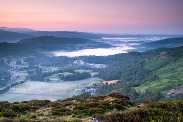 A small cloud inversion in the valley during sunrise