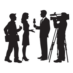 News reporter with cameraman silhouette vector isolated on a white background