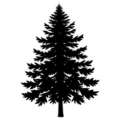 Pine trees silhouette, Christmas tree and Deer Coniferous forest. Vector illustration.