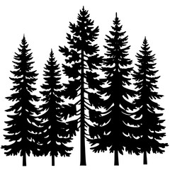 Pine trees silhouette, Christmas tree and Deer Coniferous forest. Vector illustration.