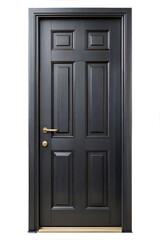 Sleek black interior door with panel design isolated on transparent background with clipping path cut-out