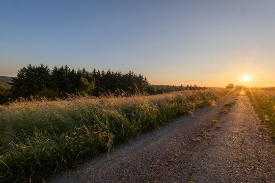 Sonnenuntergang &uuml;ber einem Feld im Westerwald 6