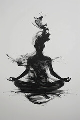 A black and white sketch of a person meditating