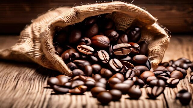  A burlap sack brimming with coffee beans ready for the roasters art