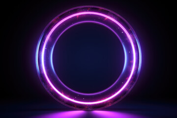Obraz premium generated illustration of Neon violet color circle on black background