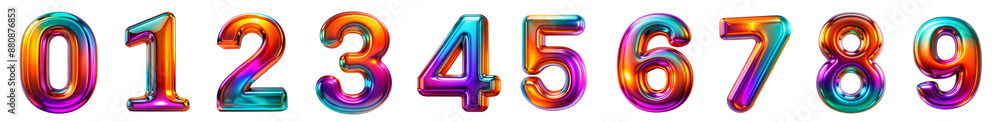 Wall mural colorful gradient numbers 0-9 isolated on transparent background with clipping path cut-out