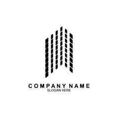 Real estate logo design. Perspective view of modern building. Residence logo template. Construction logo. Twin skyscraper logo ideas.
