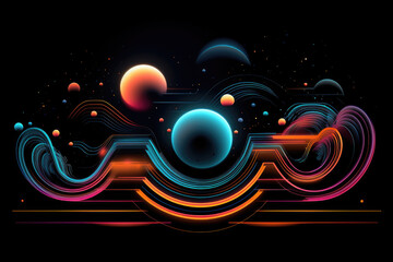 generated illustration of neon geometric shapes on abstract galaxy backdrop in vibrant colors