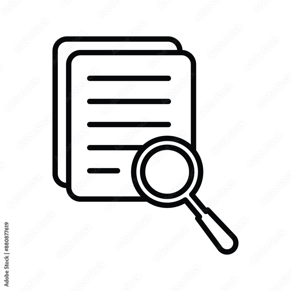 Poster document with magnifying glass outline and silhouette icon set. collection of study and research sym