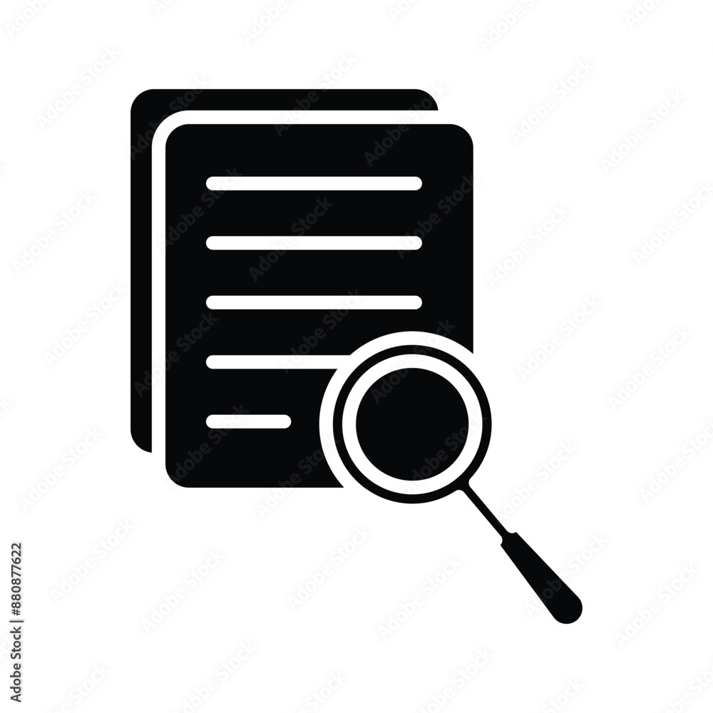 Poster document with magnifying glass outline and silhouette icon set. collection of study and research sym
