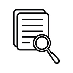 Document with Magnifying Glass Outline and Silhouette Icon Set. Collection of Study and Research Symbols. Application Form, Data Report. Isolated Vector Illustration.