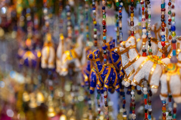Interior decoration, Handmade colorful hanging horse gift items for decoration display at shop.