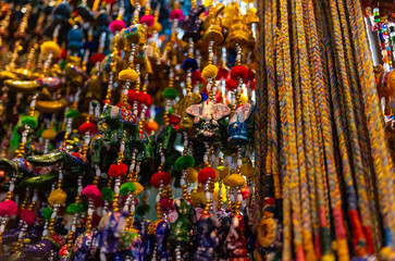 Interior decoration, Handmade colorful hanging gift items for decoration display at shop. Selective focus.