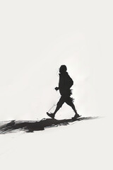 A black and white sketch of a person jogging