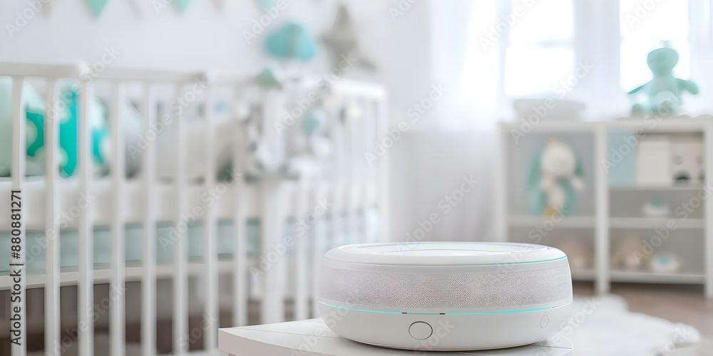 Poster smart nursery with minimalist design vibrant colors and automated controls for baby. concept smart n