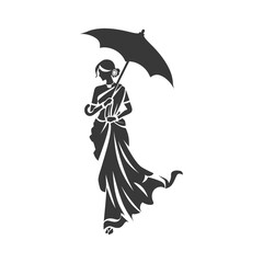 indian women wearing saree minimalist logo or symbol black color only