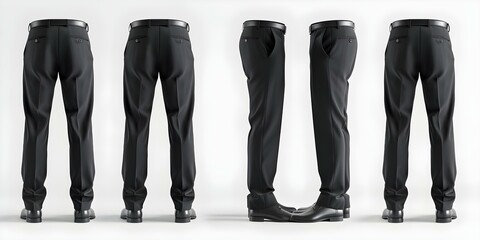3D mockup of black mens pants in various views isolated design. Concept 3D Mockup, Black Mens Pants, Various Views, Isolated Design, Clothing Design
