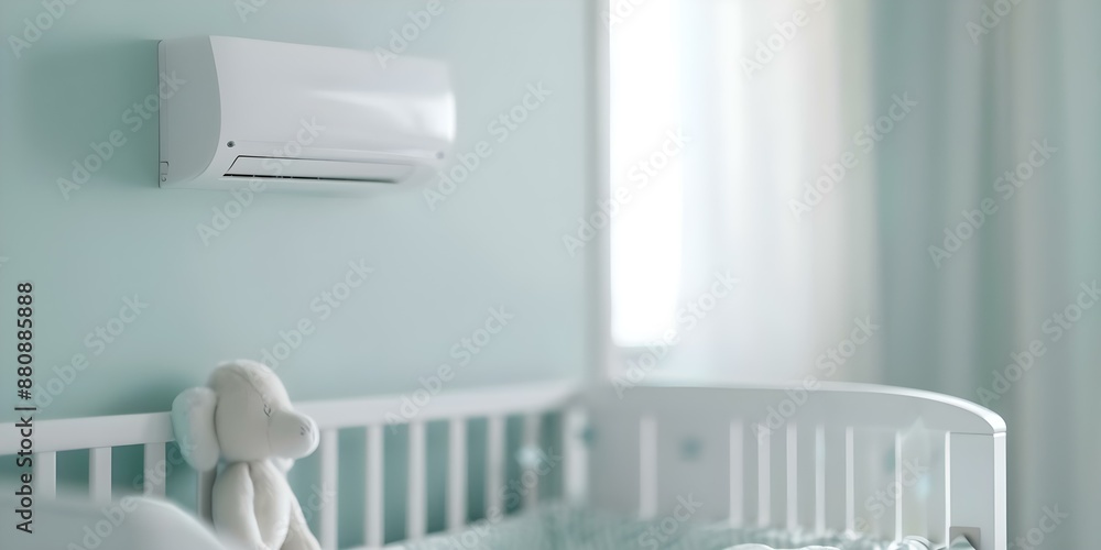 Poster hightech baby room with visible smart air conditioning system and monitoring devices. concept smart 