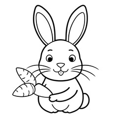 Easter  Bunny with  Carrot Line Art Vector
