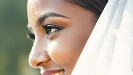 Closeup portrait of a bride on her wedding day radiating joy and happiness.
