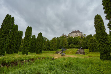 Beautiful old castle on a cloudy sky background. Ukraine. Attractions. Travels. Architecture.