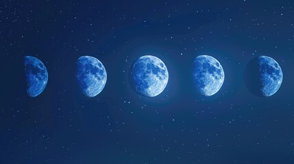 Naklejka premium moon phases from new moon to full moon in the night sky