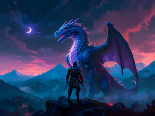 a dragon on a mountain on a cloudy day in the background © Expert