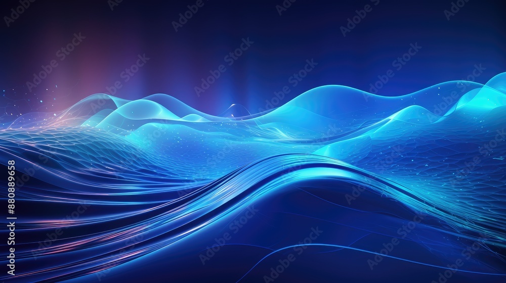 Poster digital waves on an abstract blue tech background