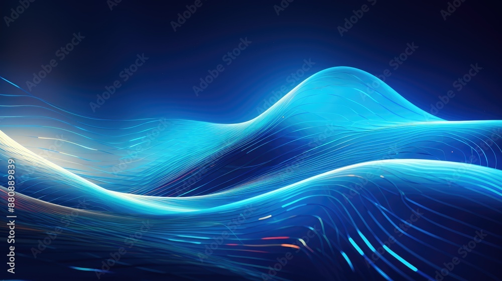 Poster digital waves on an abstract blue tech background