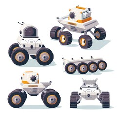 Fototapeta premium Set of Futuristic White Rovers with Orange Wheels