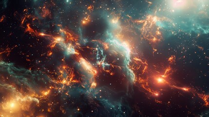 Naklejka premium A futuristic fleet of spaceships navigating through space, with an elaborate, cosmic background