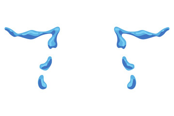 Cartoon tear drops icon. Sorrow cry streams, tear blob. Crying fluid, falling blue water drops. Isolated vector for sorrowful character weeping expression. Wet grief droplets