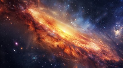 Naklejka premium Close-up view of an elongated space scene, with a complex, star-filled background