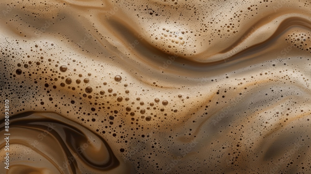 Poster abstract close-up of foam and bubbles, creating a textured and wavy pattern in warm brown and cream 