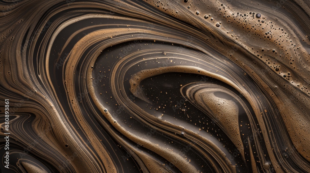 Aufkleber abstract liquid swirl pattern in shades of brown and black, creating a mesmerizing texture with flui