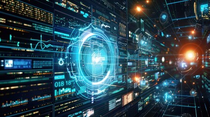 Abstract Futuristic Digital Interface with Glowing Circles