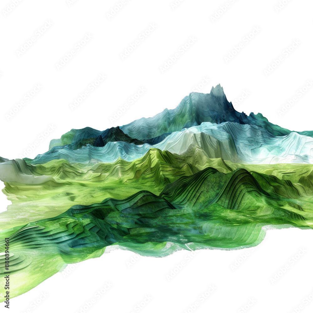 Poster Digital art of a stylized mountain range with vibrant colors, isolated with a transparent background for versatile use