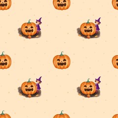 Seamless pattern cute pumpkins, kids print, paper,Halloween  Witch