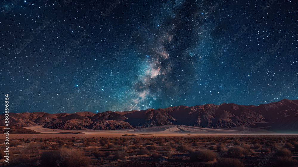 Canvas Prints a starry night sky with a large mountain range in the background