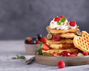 waffles with fresh berries for breakfast and dessert