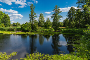 Natural landscape of an oxbow lake near to a river of bug