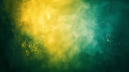 Naklejka premium Abstract green and yellow textured background with brush strokes and splatters, evoking a dynamic, artistic feel.