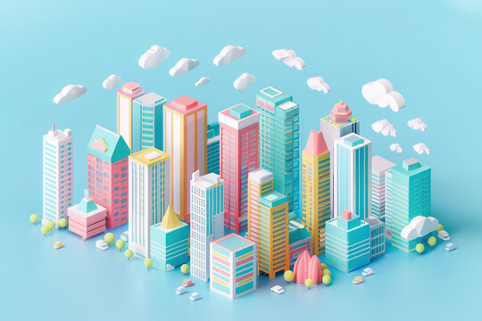 2.5D Candy Color Cute Style City Block Miniature Model