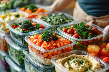 Obraz premium A person is holding a tray of vegetables and fruits