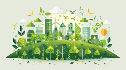 Fototapeta premium Green energy solutions, eco-friendly business growth, flat design illustration